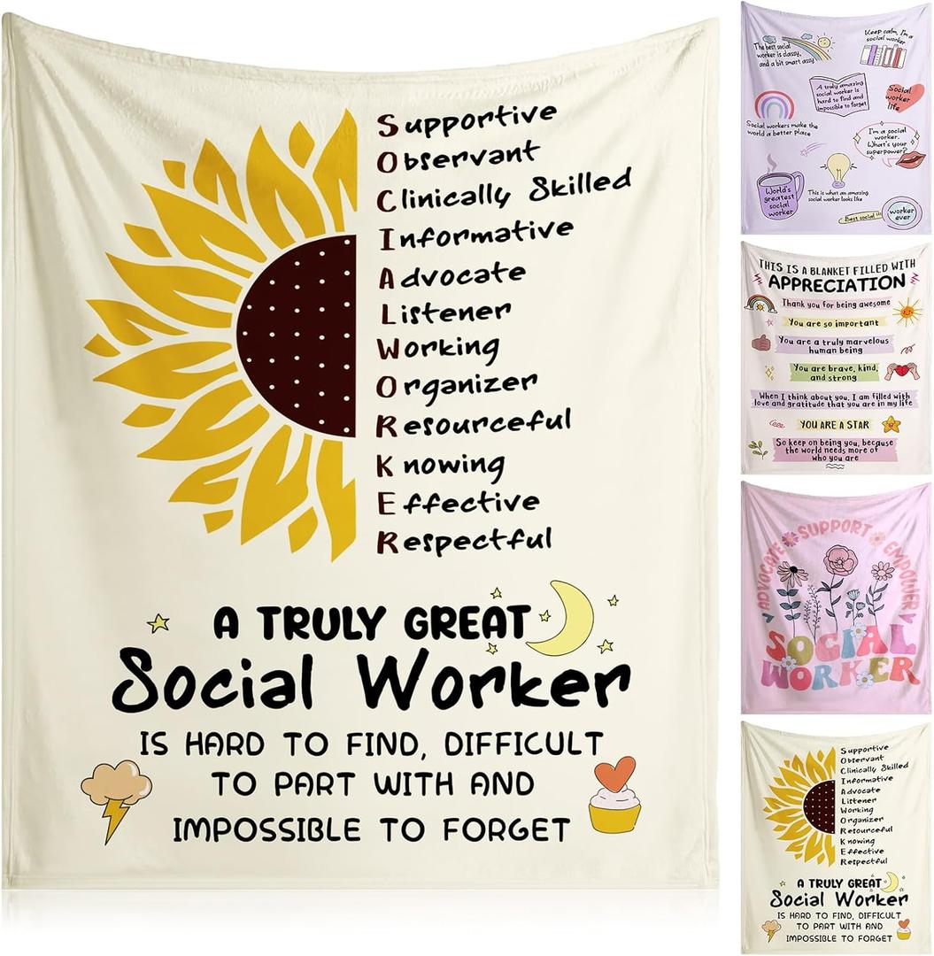 VitalCozy 4 Pack Social Worker Month Gift Throw Blanket, Soft Fleece Couch Blanket for Women, Social Worker Appreciation Gifts for Office or Home Decor, 40 x 50 Inch