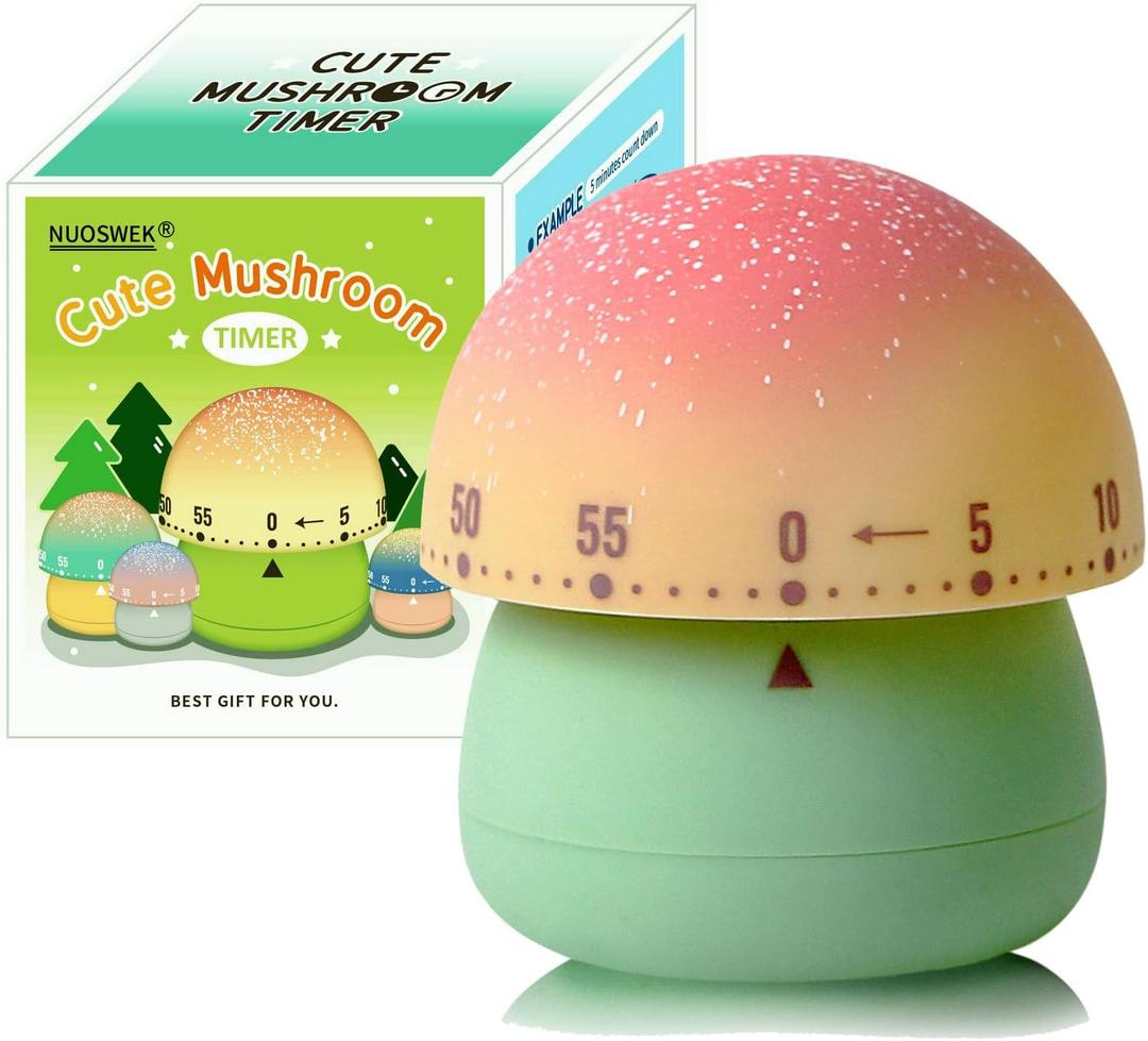 Cute Mushroom Timer for Kids, High Volume Mechanical Kitchen Timer, Wind Up 60 Minutes Manual Countdown Timer for Classroom, Home, Study and Cooking (Green)