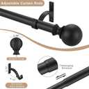 Matte Black Curtain Rods 28 to 86 Inch, Decorative Curtain Rods with Round Finials, Heavy Duty 1-Inch Telescoping Drapery Rods, Splicing Decorative Curtain Rods Matte Black