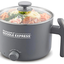 Elite Gourmet NOODLE EXPRESS™ Hot Pot, Prepare Ramen, Rice, Soups, Stews, Boil Water, StainlessSteel Interior, Glass Lid, High/Low/Off Settings, Grey