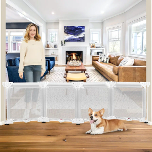 24" Tall Step Over Freestanding Pet Gate with Strong Suction Cup 3 Panel 60" Wide No Drilling Baby Gates for Dogs Indoor 6 Ft Baby Safety Child Gates for Doorways Outdoor Mesh Dog Gate for The House
