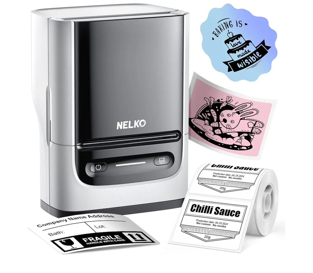 Nelko Label Maker Machine with Tape, PM220 Bluetooth Label Printer, 2 Inch Portable Thermal Printer for Small Business, Address, Logo, Clothing, Sticker Printer for iOS, Android & PC, White