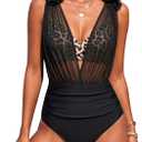 Blooming Jelly Womens High Waisted Bikini Sets Tummy Control Swimsuits (Black, XL)
