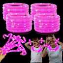 12-24 PCS Pink Glow Sticks Party Favors for Kids,LED Light up Pop Tubes for Toddlers, Neon Necklaces Bracelets Accessories,Birthday Dance Wedding Easter Mardi Gras Parade Throws Party Supplies Decor