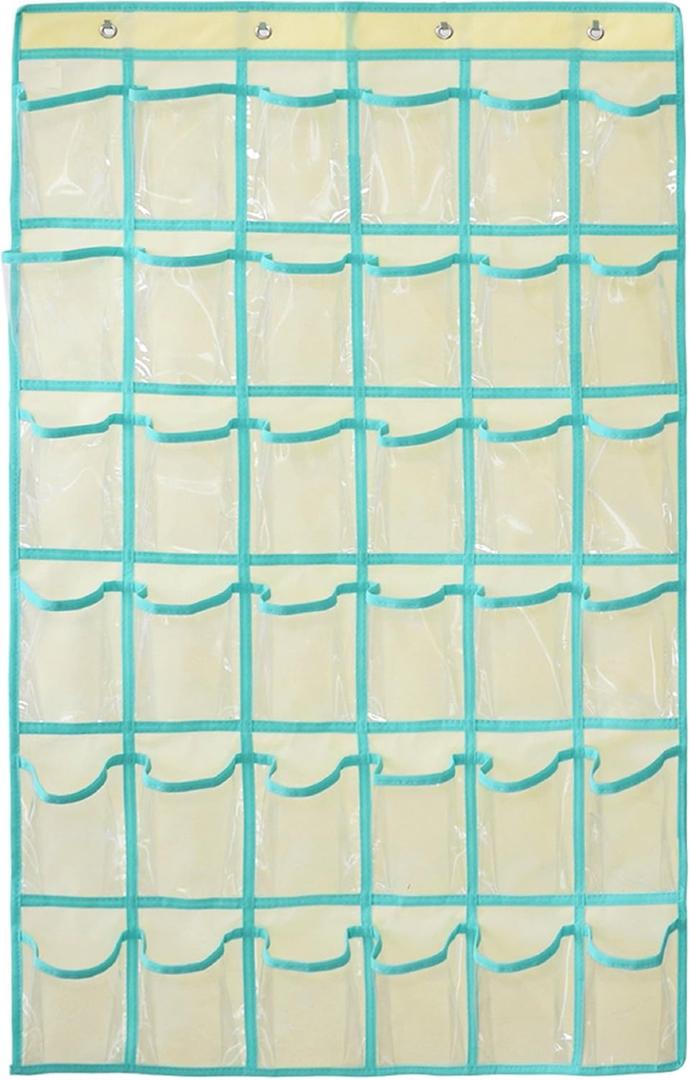 NIMES Hanging Closet Underwear Sock Jewelry Storage Over The Door Classroom Cell Phone Calculator Organizer 36 Clear Pockets (Beige)