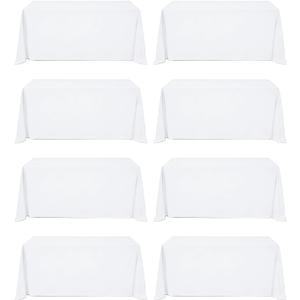 8 Pack White Tablecloth 90 x 156 Inch Rectangular Table Cloth for 8 Foot Rectangle Tables, Wrinkle Resistant Washable Polyester Fabric Table Covers for Wedding Party Banquet Buffet and Camping