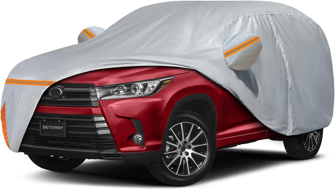 Waterproof Car Cover for 2001-2026 Toyota Highlander, Custom-fit All Weather Sun Rain UV Dust Snow Protection Outdoor Highlander Full Car Cover with Door Zipper and Cotton Lining-Gray
