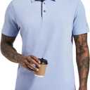 Men's Polo Shirts Short Sleeve Cotton Blend Moisture Wicking Dry Fit Performance Collared Golf Shirts for Men (Blue, XXXL)