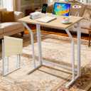 24"Wx 28"H Folding TV Tray for Eating, Foldable TV Dinner Table, Side Table Slide Under Couch, C-Shaped End Table with Devices Slot & Charging Stations, Small TV Tray for Living Room, Bedroom(Natural), 24"w X 15"d X 28"h