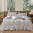 MooMee Striped Duvet Cover Set 100% Washed Cotton Linen Like Textured Breathable Durable Soft Comfy (Cornflower Blue White Pinstripes, Twin 68"x90")