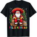 Feliz Navidad Cactus Christmas Mexican Santa Sombrero Fiesta T-Shirt S