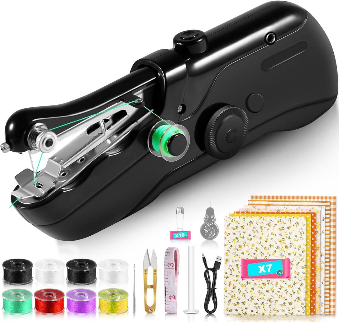 Handheld Sewing Machine, Mini Portable Hand Sewing Machines for Beginners, Quick Stitching & DIY Crafts Electric Small Sewing Machine, Dual Power Complete Sewing Kit for DIY Home Travel (Medium)