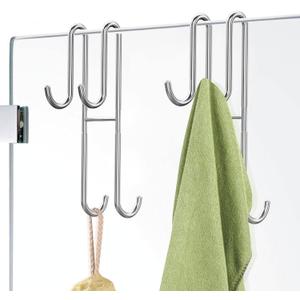 Cerbonny Shower Door Hooks, 2 Pack Double Towel Hooks for Bathroom Frameless Glass Shower Door, Heavy Duty Stainless Steel Bathroom Hanger without PerforationSilver (7in)
