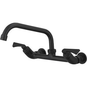 BWE Wall Mounted Kitchen Faucet Matte Black Two Handles Kitchen Faucet with 8 Inch Swivel Spout 8" Center Commercial Sink Faucet for Kitchen Utility Laundry Restaurant Mixer Tap