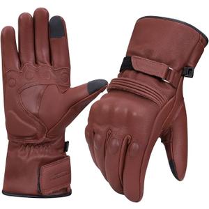 Harssidanzar Mens Winter Warm Leather Motorcycle Gloves with Touchscreen GM041US