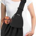 SlowTon Dog Carrier Sling - Thick Padded Shoulder Strap Adjustable Dog Carriers for Small Dogs, Puppy Carrier Purse for Pet Cat with Front Zipper Pocket Safety Belt Machine Washable (DB, L)