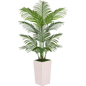 Artificial Palm Tree 5FT with White Tall Planter, Realistic Faux Tropical Plant with Lifelike Green Leaves, Indoor Artificial Plant for Modern Home Decor