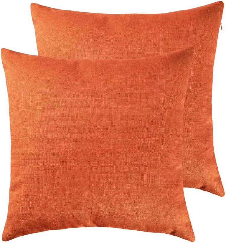 RainRoad Orange Decorative Throw Pillow Cover for Sofa Couch Bedroom Car Cotton Linen Pillow Case Cushion Cover Set of 2,18x18Inch 45cm x 45cm (Orange)