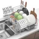 Large Dish Drying Rack - Rust Resistant Dish Rack,Expandable Kitchen Counter,Drainage Board with Sloped Design,Removable Cutlery Holder,Cup Knife Holder,Easy-to-Clean Full Hollow Design, Silver, L
