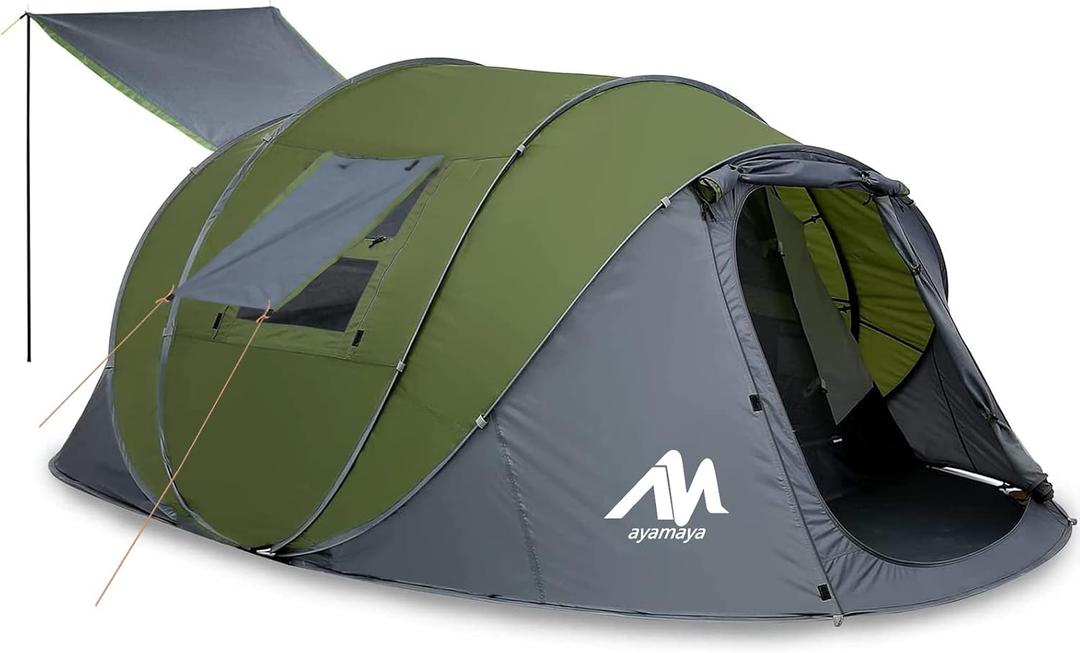6 Person Easy Pop Up Tents for Camping - AYAMAYA Double Layer Waterproof Instant Tent with Vestibule & Porch, Large Size Family Tent Automatic Setup for 4-6 People Camping Hiking (Poles Included), 12.5*8.5*4.3 ft