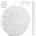 White Round Pinata with Stick Blindfold and Confetti DIY Blank Pinata for Adults Kids Birthday Party Supplies Carnivals Thanksgiving Decorations