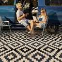 SAND MINE Waterproof Outdoor Rug 9x18 ft, Plastic Reversible Rug, Modern Area Rug, Large Floor Mat for Outdoors, RV, Patio, Backyard, Deck, Picnic, Beach, Camping, Black & Beige