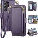 DJBEAR for Samsung Galaxy S26 Ultra Wallet Case for Men & Women, All-in-One Flip Folio Cover with 9 Card Slots, Zipper Pocket, Detachable Wrist Strap, Full Body Protection for S26 Ultra Dark Purple