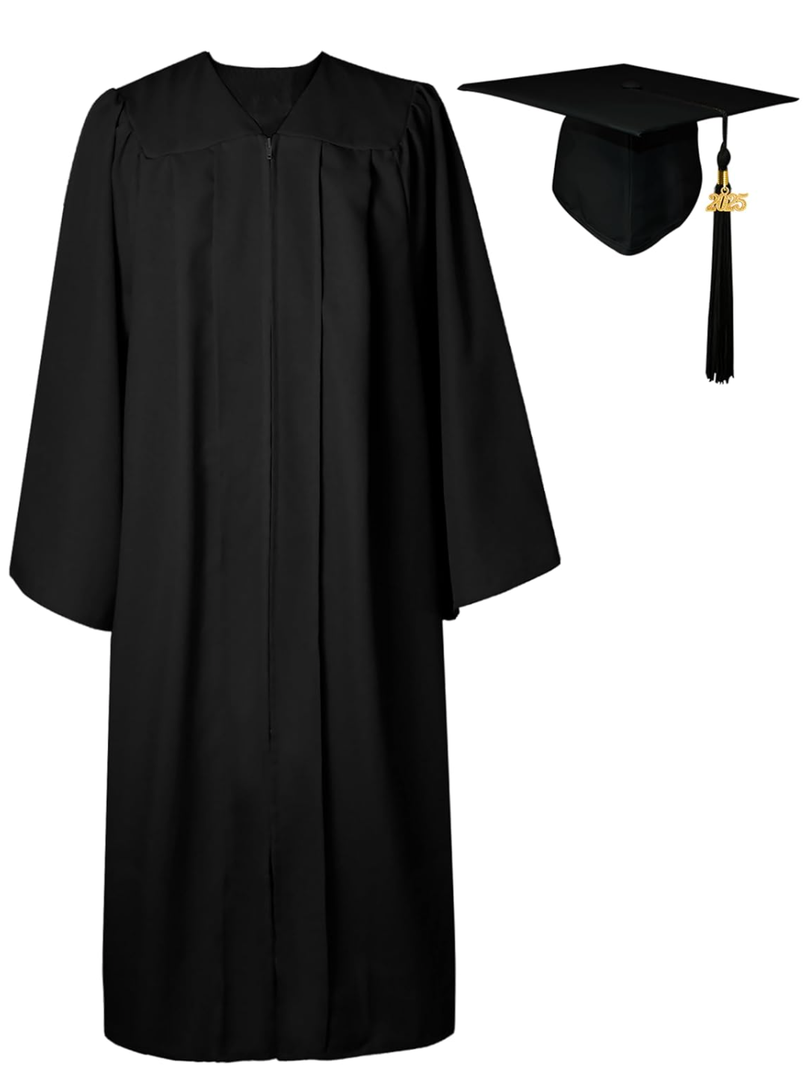 GraduatePro Matte Graduation Cap and Gown Class of 2025 Set Bulk with Tassel for High School & College Black 57FF (XL Plus) 6'0"-6'2"