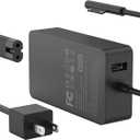 65W Surface Pro Laptop Charger for Microsoft Surface Pro 10, 9, 8, 7+, 7, 6, 5, 4, 3, X, Windows Surface Laptop 6, 5, 4, 3, 2, 1, Surface Go Tablet, Surface Book 3, 2, 1, Support 44W, 36W, LED, 10FT (Black)