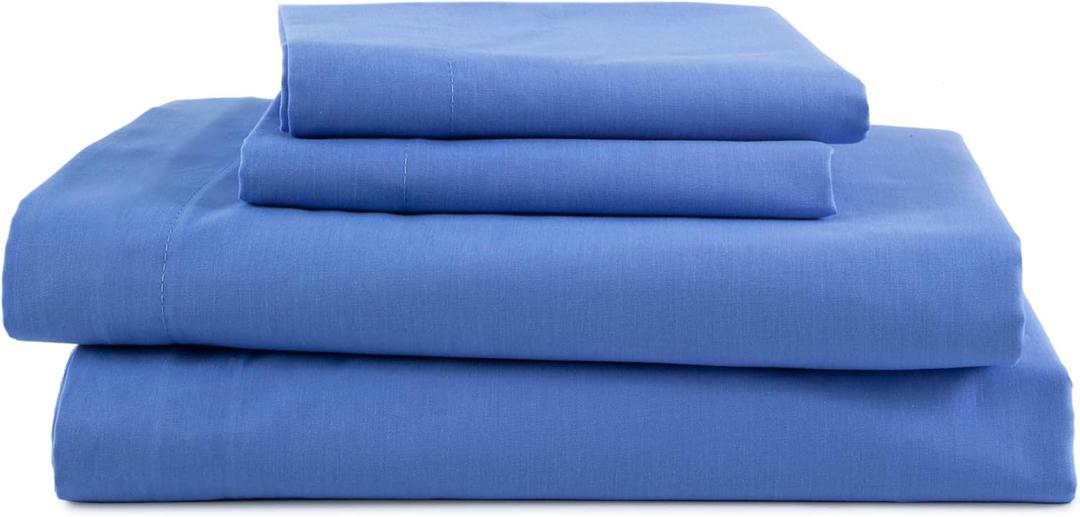 3 Piece Twin Sheets Set | Twin Bed Sheets Set  Light Weight, Soft Breathable Sheets | Brushed Cotton Rich Blend | Secure-Fit, Wrinkle Resistant, Durable, Easy Care Bed Sheets | Comfy Sheets | Blue