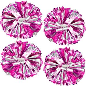 4Pcs Upgraded 12inch Metallic Cheerleading Pom Poms, HOLENGS Cheerleader Pompoms Cheer Poms for Kids Adults, Cheering Squad Pompoms for School Sports Games Dance Party (Rose and Silver)