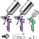 VEVOR 3-Piece Air Spray Gun Kit, Professional Auto Paint Spray Gun Set with 3 Nozzles (1/1.4/1.8mm), 3 Cups & Air Regulator, Gravity Feed Automotive Paint Sprayer for Primer, Topcoat & Touch-Up