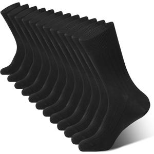 BAMBOO COOL Men's Crew Socks Bamboo Viscose Breathable Rib Dress Socks For Men, Casual Lightweight Comfort 6 Pack
