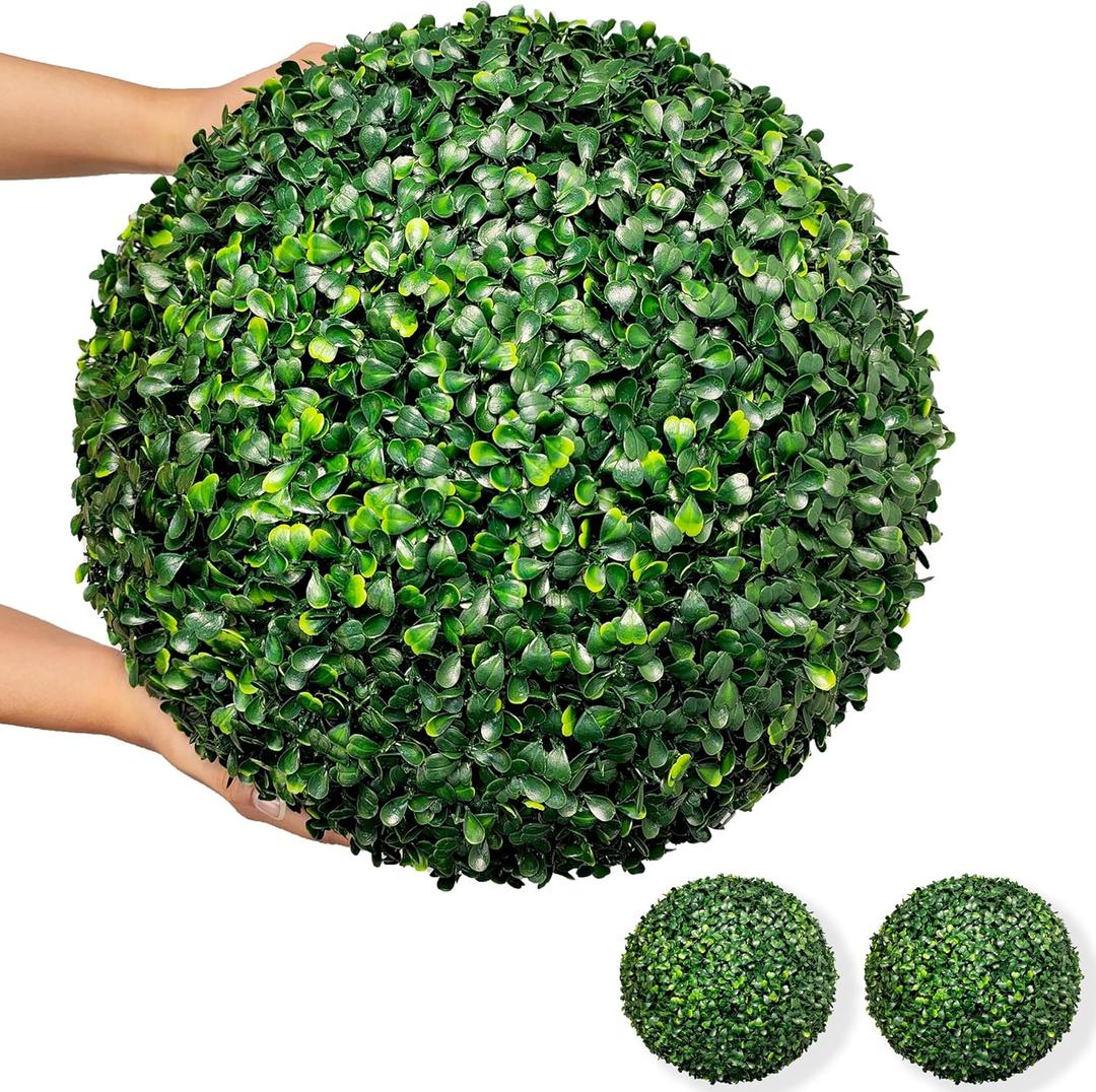 Artificial Plant Topiary Ball, 2 PCS 16" UV-Anti 4-Layer Fake Boxwood Leaf Balls, Faux Greenery Decorative for Indoor Outdoor Use on Balcony, Garden, Wedding, Front Door Home Decor