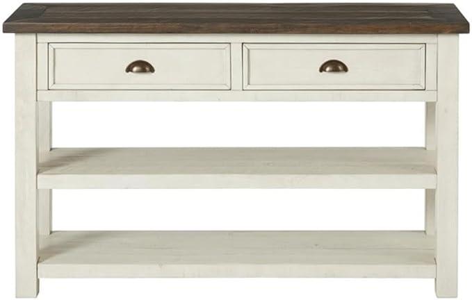 Martin Svensson Home Solid Wood Sofa Console Table, Cream White with Brown Top