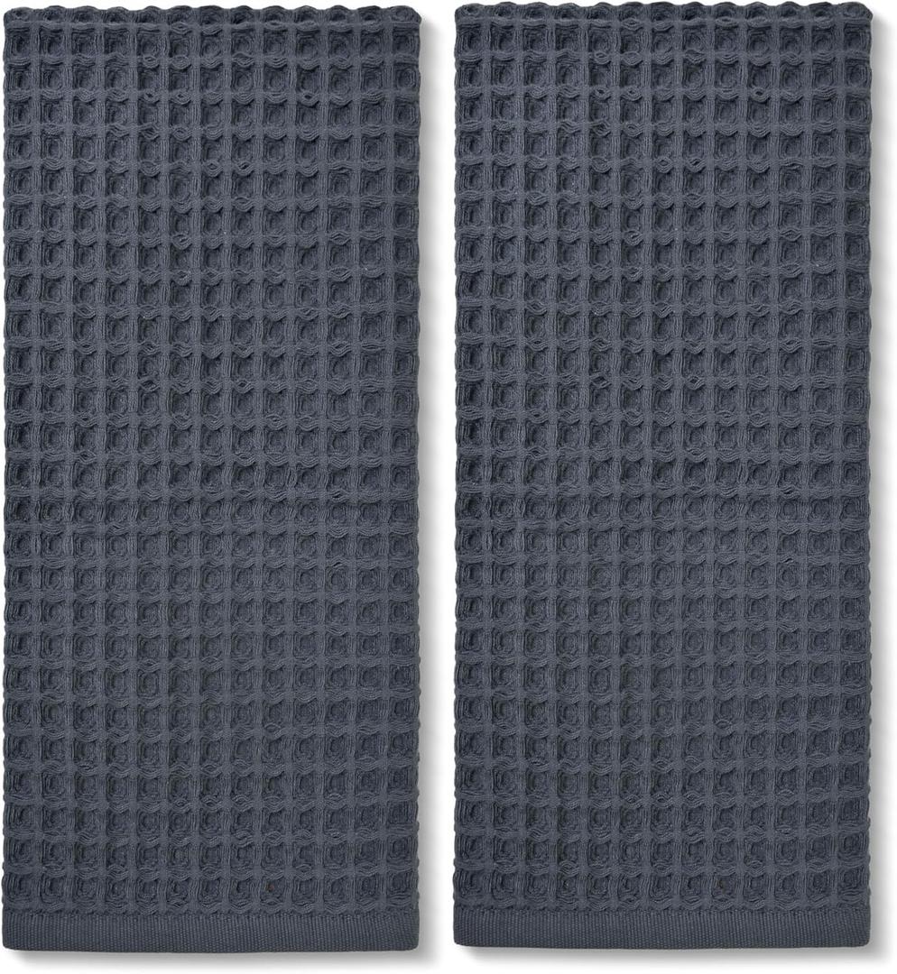 Jacquotha Waffle Hand Towels for Bathroom 2-Piece (Charcoal Blue) Cotton Quick Dry Lint Free Face Towels 13 x 29