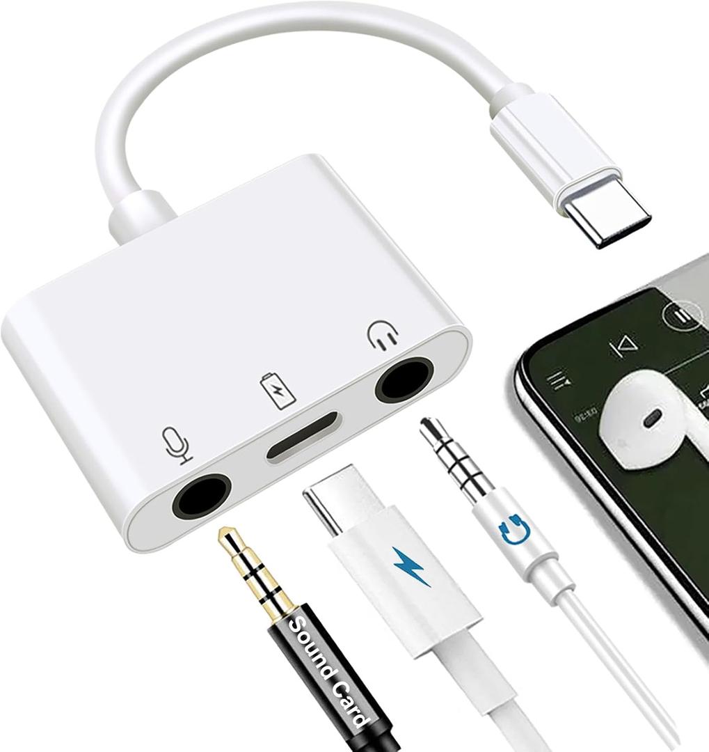 USB C to Microphone Adapter for Live-Streaming Type C to Microphone & 3.5mm Headphone Adapter with Charging Port USB C Audio & MIC Splitter Compatible for iPhone 16/17 iPad Pro/Galaxy 25 24/Pixel 9 8