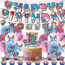 6 7 Birthday Decorations Set, Large Cake Topper, 12 Cupcake Toppers, 16 Balloons for Boys and Girls 7th Birthday Party