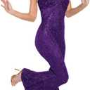 UNDERWRAPS Glitter Jumpsuit Disco Costume - Disco Halter Top Jumpsuit Purple Outfit, for Women S