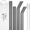 Hiware 12-Pack Black Stainless Steel Straws Reusable with Case - Metal Drinking Straws for 30oz and 20oz Tumblers Dishwasher Safe, 2 Cleaning Brushes Included