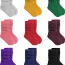 Auranso Girl Knee High Cotton Socks 9 Pairs Girls Long Crew Socks Color A 6-8 Years