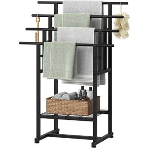 HOOBRO 4-Tier Freestanding Towel Rack with Storage Basket for Bathroom