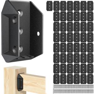 50 Pcs ADC-12 Aluminum 2x4 (Actual 1 " x 3 ") Deck Railing Bracket Connectors, Ultra-Durable Railing Connector with 300pcs Deck Screws for Wooden Stair Fence Railing