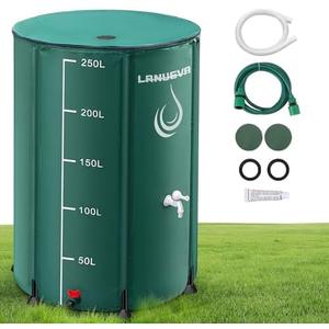 LANUEVA 66 Gallon Collapsible Rain Barrel, Rainwater Collection System with 2 Spigots, Overflow Kit and 2 Hoses, Portable Water Storage Tank with Scale Mark for Garden Plant Watering, Farm Irrigation LANUEVA 66 Gallon Collapsible Rain Barrel, Rainwater Collection System with 2 Spigots, Overflow Kit and 2 Hoses, Portable Water Storage Tank with Scale Mark for Garden Plant Watering, Farm Irrigation
