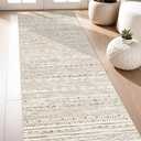 3x7 Washable Hallway Runner Rug - Moroccan Non-Slip Indoor Table Long Runners for Entryway Soft Low-Pile Neutral Rugs for Kitchen Waterproof Geometric Carpet for Bedroom Bathroom Laundry 3x7 Beige