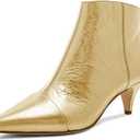 XYD Women Chic Low Kitten Heel Ankle Boots Pointed Closed Toe Side Zipper Prom Glitter Party Fashion Short Bootie Shoes, Size 8