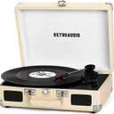 Vinyl Record Player with Built-in Speakers 3-Speed Vintage Record Player Bluetooth Portable Suitcase Turntable Belt-Driven LP Player Support RCA Output and Headphone Output (Creamy White)