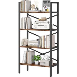 Homeiju 4 Tier Bookshelf 23.6" Width, Kids Bookshelf with Storage, Small Bookcase with Open Shelves, Storage Organization for Bedroom, Living Room and Home Office,Rustic Brown