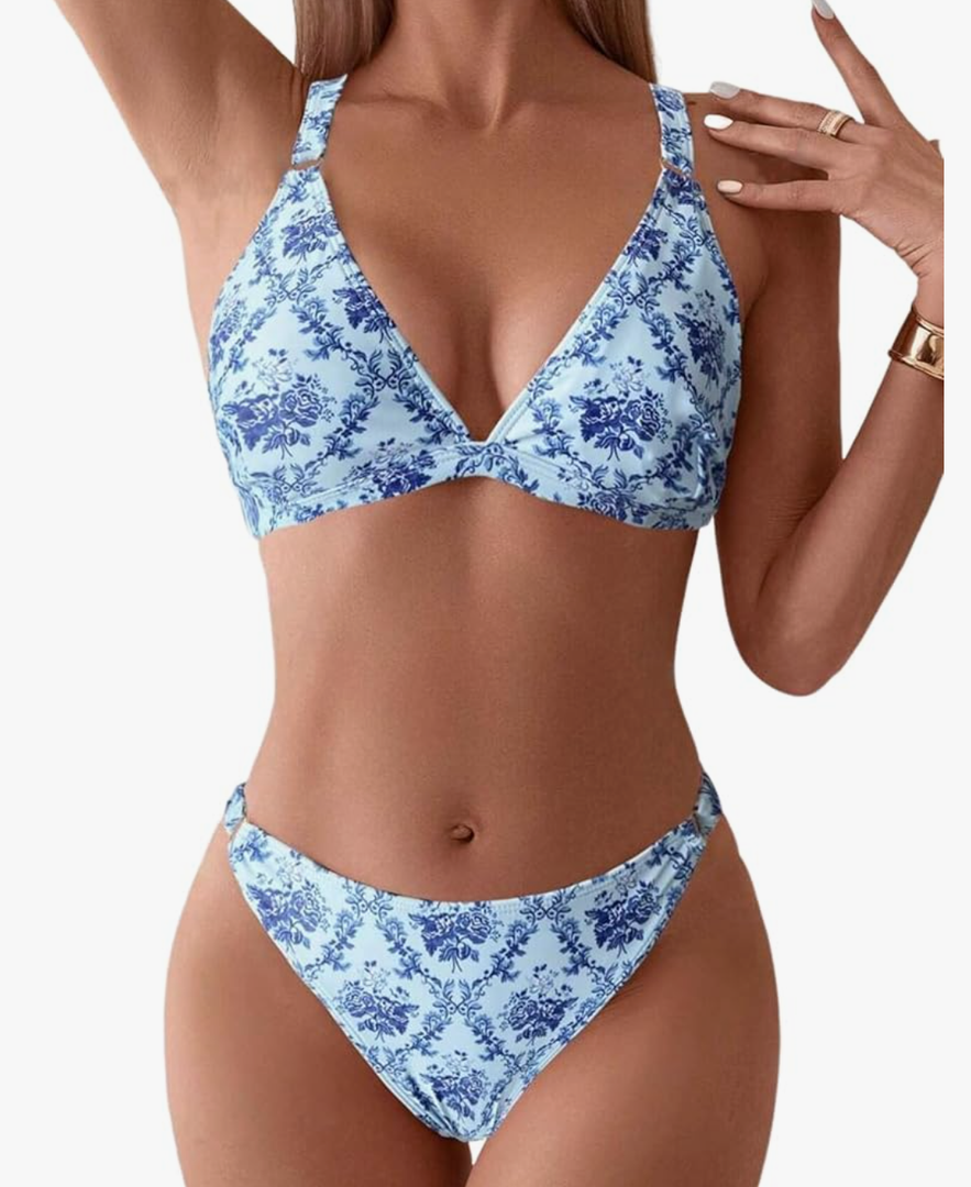 ZAFUL Women's 2 Piece Floral Print Swimsuit Triangle String High Cut Bikini Sets Bathing Suit
Size Medium