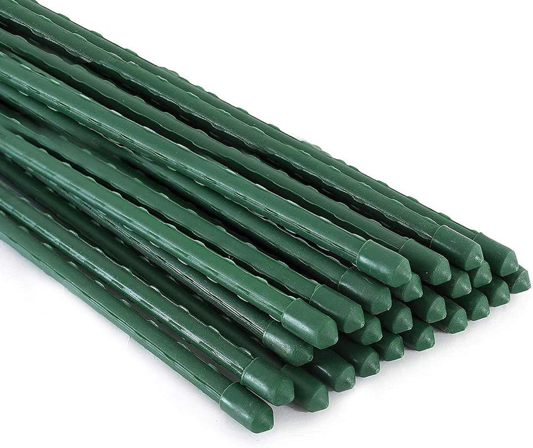 Xiny Tool Garden Stakes, 25 Pack 4 Ft Steel Plant Garden Tomato Stakes with Plastic Coat for Climbing Plants (25 Pack 48 Inch)